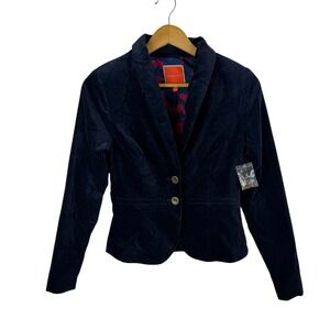 ModCloth‎ Velvet Blazer Jacket Small Cat Print Lining Classic Preppy Academia